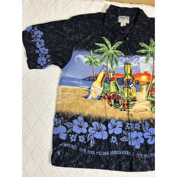 VTG Big Dogs It’s Five O’clock Somewhere Beer Beach Island Button Up Tee Size L - Picture 6 of 14